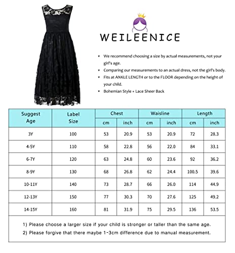 Weileenice Boho Black Girls Formal Dress Lace Big Girl Wedding Birthday Party Princess Daddy Daughter Dance Junior Bridesmaid Special Occasion Maxi Ballgown Holiday 12-13 Evening Graduation Reception #TOP2