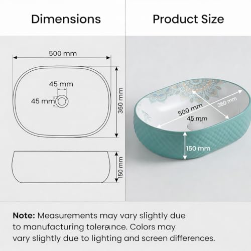Image of BASSINO 20x14x6 Inches Designer Hand Painted Table Top Wash Basin /Oval-Oblong Counter Top Washbasin Premium Ceramic Bathroom Sink /Artistic Luxury Basin /Tabletop Basin /Home-Hotel(Glossy White & Blue)