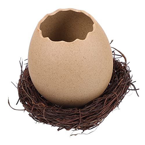 TOYANDONA Vase Nid D'Oiseau en Céramique 6.1 Pouces Pot Hydroponique en Forme D'Œuf pour Décoration Intérieure Et Extérieure Jardin Élégante Et Naturelle