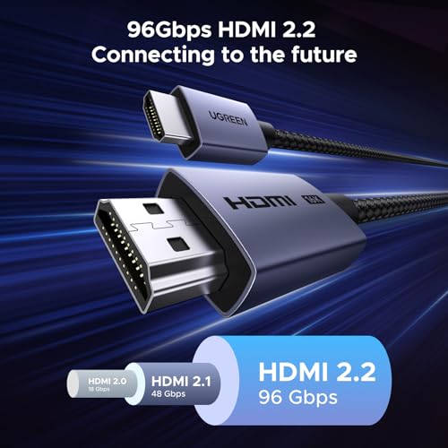 UGREEN 16K HDMI 2.2 câble Ultra Haute vitesse, 8K@240Hz 4K@480Hz, VRR ALLM eARC Lèvre HDR10+ Dolby Atmos Vision, HDCP 2.3, Compatible avec PS5 PS4 Xbox Series X S PC moniteur HDTV SoundBar (6.6FT)