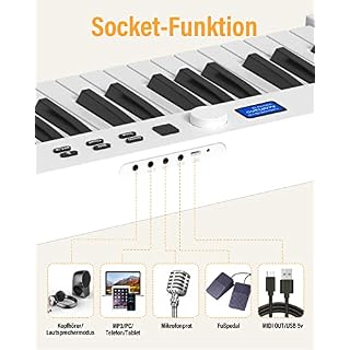 OYAYO Piano pliable avec 88 touches avec écran LCD et boutons semi-lestés – Prise en charge MIDI Bluetooth – Clavier piano numérique avec sac de piano pour enfants – Cadeau d’anniversaire (blanc) - Les Beatles, Paul McCartney, John Lennon, RIngo Starr, George Harrison OYAYO Piano pliable avec 88 touches avec écran LCD et boutons semi-lestés - Prise en charge MIDI Bluetooth - Clavier piano numérique avec sac de piano pour enfants - Cadeau d'anniversaire (blanc) – Image 7
