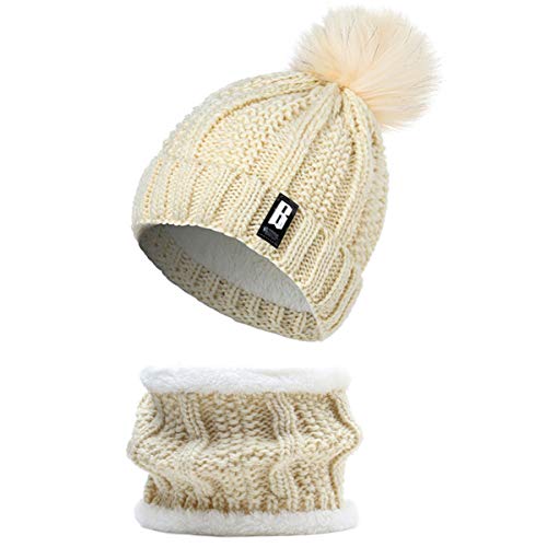 Yixda Bonnet et écharpe d'hiver pour femme avec doublure en polaire. - Beige - Taille Unique Cover