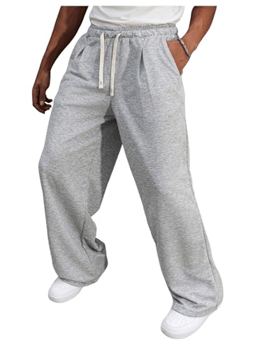 Men's Drawstring Waist Baggy Sweatpants Straight Leg Long Sports Track Pants with Pockets