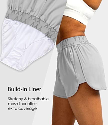 Yyv Women's Running Shorts With Zipper Pockets Quick-Dry Elastic Waist Band Athletic Gym Shorts For Women With Liner(Light Grey L) #TOP2