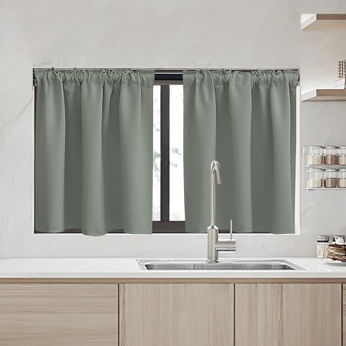 Image of RYB HOME Small Window Curtains, Blackout Privacy Curtains for Kids Bedroom Kitchen Bathroom Basement Classroom Cafe Cabinet Tiers Drapes, 34 Width x 30 Length, 2 Panels, Sage Green