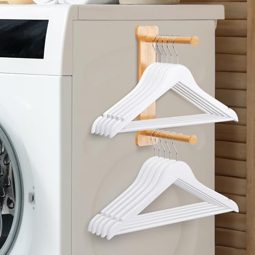 Image of Bamboo Hanger Organizer Stacker，Magnetic Hanger Holder for Laundry Room，(Bamboo)