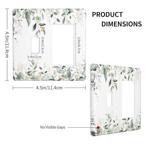 Decorative Outlet Covers Rustic Ink Green Eucalyptus Leaves Sage leaf 2 Gang Outlet Cover Wall Plate Single Toggle Rocker Light Switch Cover Plate Switch Plate Covers for Bedroom Decor