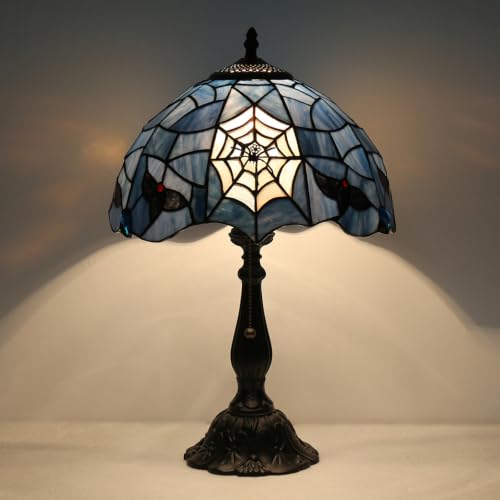 TFNALNB Stained Glass Spider Lamp, Gothic Victorian Table Lamp, Halloween Home Decor Accent Light (Bulb Not Included,12x12x19in)