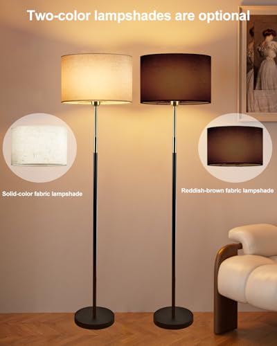 Image of Lightdot 60IN LED Floor Lamp for Living Room, Mid Century Floor Lamps with 2 Color(Off-White, Red-Brown) Fabric Shades, Industrial Floor Lamps, Standing Tall Lamp for Bedroom, Home Office-Black
