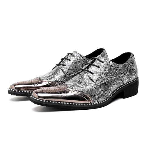 Men's Dress Shoes Wingtip Oxfords with Brogue Formal Business Wedding Shoes,Silver,8.5 UK
