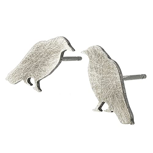 The Raven Crow Bird Stud Earrings Antiqued Sterling Silver Handmade in USA