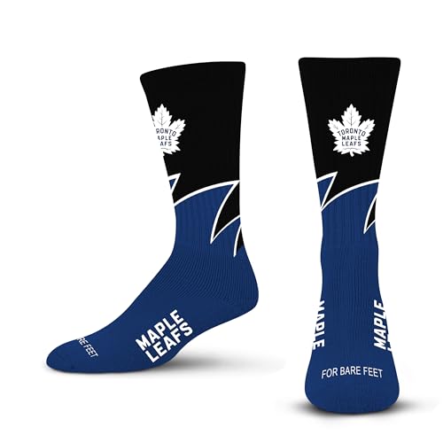 For Bare Feet NHL TORONTO MAPLE LEAFS Black Wave Crew Sock Team Color LARGE