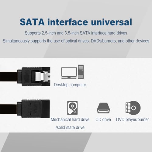 DAJING 3-Pack SATA Cable III 6Gbps - High-Speed Data Transfer for HDD, SSD, CD Drives - Secure Latch, Backwards Compatible, 15.5 Inch, Black - Image 3