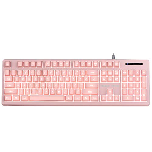 KOLMAX Gaming Keyboard,Pink-White LED Backlit Quiet Keyboard for Office, USB 12 Multimedia Keys,19 Keys Anti-ghosting Computer Office Keyboard 104 Keys for Windows PC Mac Gaming Pink-White