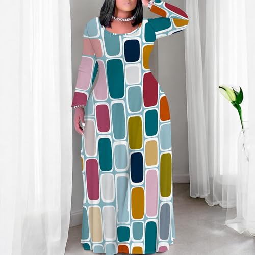 Image of PinkPatty Plus Size Maxi Dresses for Women Long Sleeve Crew Neck Casual Fall Dress with Pockets