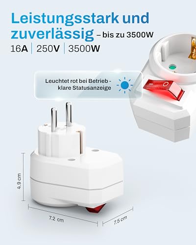 feletec schaltbare Steckdose mit Schalter, Steckdosenschalter 1-polig, Schaltsteckdose mit Kindersicherung, 2 Stück