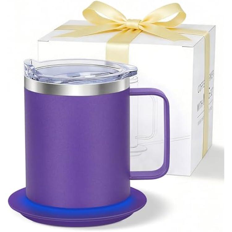 Coffee Warmer with Mug Set, Self Heating Coffee Mug with USB Powered, 131F Temperature Control Cup(Purple-12oz)