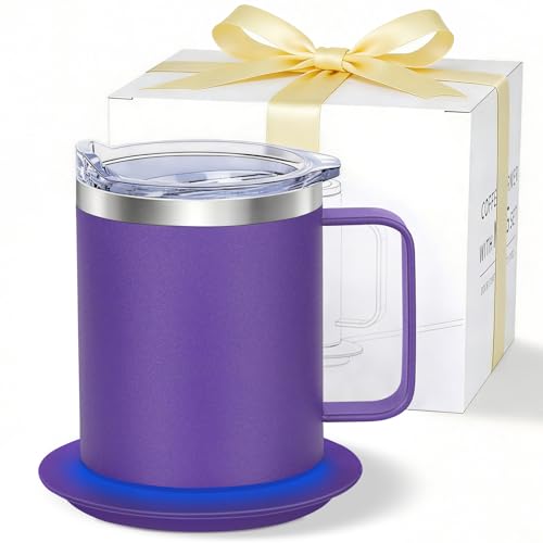 Zhenglu Coffee Warmer with Mug Set, Self Heating Coffee Mug with USB Powered, 131°F Temperature Control Cup(Purple-12oz)