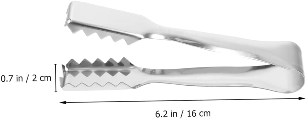 KICHOUSE 2pcs Lightweight Portable Ice Cube Clip Serrated Fruit Tongs Stainless Steel Clamps for Tea Party Daily Use