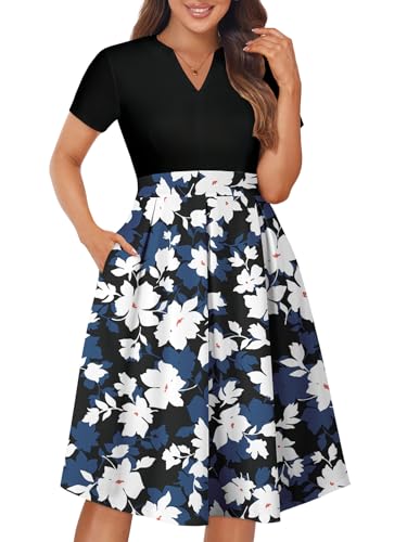 YATHON Party Dresses for Women Elegant Summer Fall,Black Floral P6,S