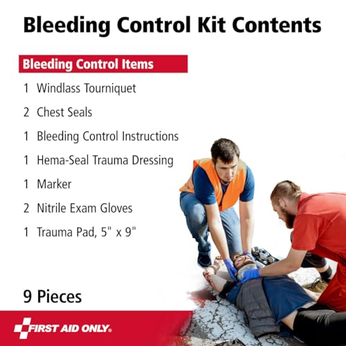 Image of First Aid Only 91481 Critical Essentials Bleeding Control Kit for Chest & Limb Wounds, 9 Pieces