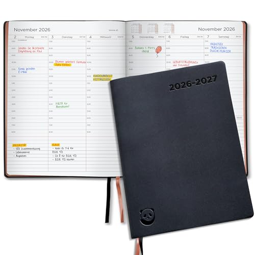Premium Terminplaner 2026 2027 von SmartPanda Wochenplaner A4 Roségold Softcover und Geschenkbox Terminkalender 30 Minuten-Intervalle Juli - August Planer auf Deutsch (2026-2027)