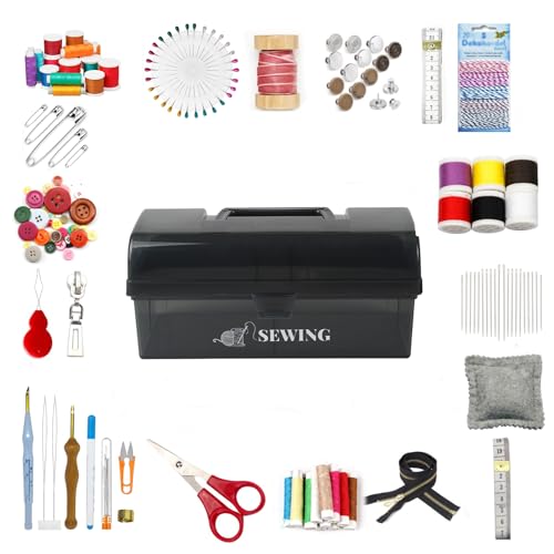 10in Sewing Box, 2 Tier Sewing Basket, Sewing Kit Storage Box Empty with Removable Tray for Folding Tool Box/Art & Crafts Case/Sewing Supplies Organizer/Medicine Box/Family First Aid Box