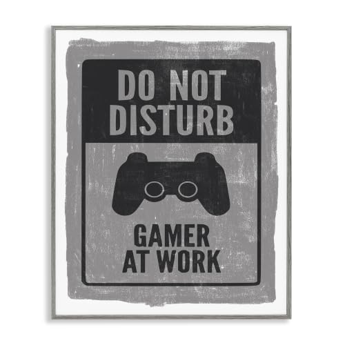 Stupell Industries Don't Disturb Gamer at Work Video Game Controller, Designed by Lux + Me Designs Gray Framed Wall Art, Grey 24x30