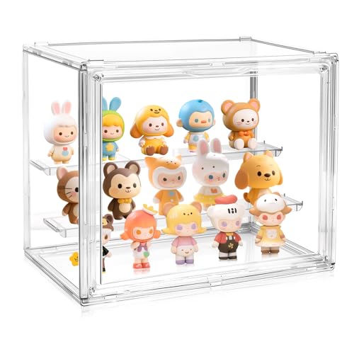 Acrylic Display Case for Collectibles, 3 Layer Figure Display Box with Magnetic Door, Stackable...