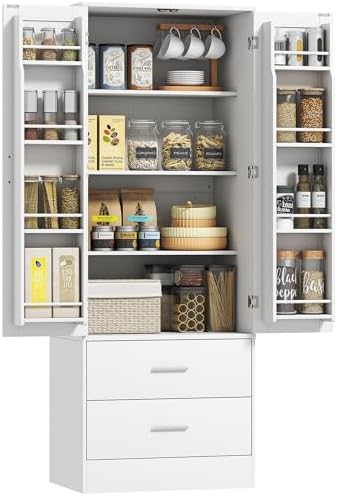 Moderner weißer HOMCOM Küchenschrank mit stilvollen Türen und Schubladen, perfekt für jede Einrichtung.