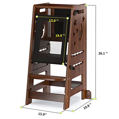 Toetol Bamboo Kids Step Stool For Kitchen Height Adjustable Toddler Standing Tower With Keeper And Black & White Activity Board #TOP5