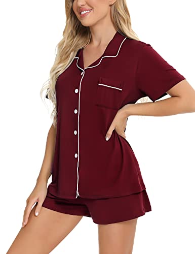 Image of SWOMOG Womens Button Down Pajamas Set Short Sleeve Sleepwear Bride Soft Pj Lounge Sets XS-3XL