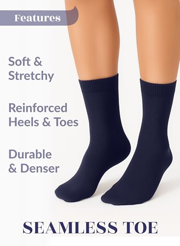 Image of Hugh Ugoli Women's Thin Soft Rayon Derived from Bamboo Crew Socks for Dress, Trouser, Seamless Toe & Non-Binding, 5-8 /9-11