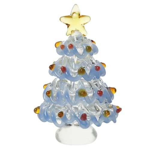 budiniao Mini albero di Natale in vetro di cristallo fatto a mano, delicato, robusto e durevole, perfetto per le vacanze e, Giada Blu