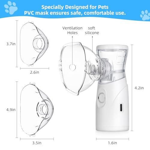 YFL Portable Nebulizer for Pets Breathing Problems - 2 Masks Nebulizer for Cats and Dogs, Low-Noise Battery Operated for Home Travel Use (Type-C Charging) - Thumbnail 5