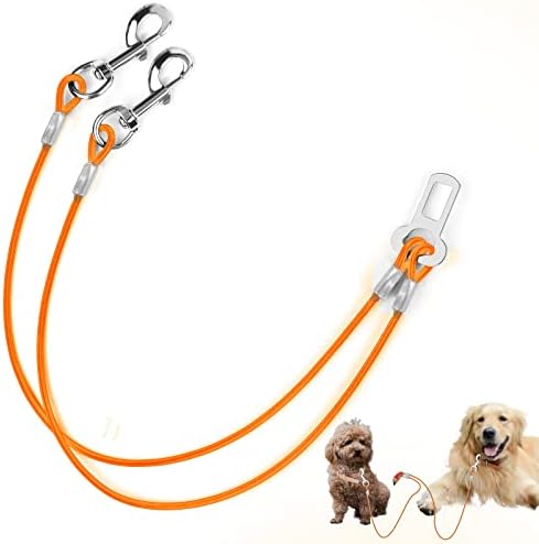 Mi Metty Dog Car Harnesses.Dog Car Seatbelt Made of Coated Wire Rope Safety Restraint No-Chew Tether Cable. Vehicle Harnesses with Double Clips and Latch Attachment