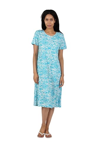 Image of LA CERA Women's 100% Cotton Floral A-Line Sun Dress with Side Pockets Midi | Scoop Neck | Short Sleeves | Side Pockets | Floral Print