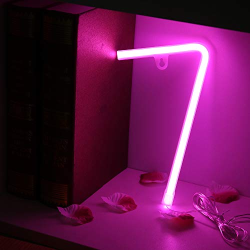 Obrecis Led Light Up Numbers Neon Lights, Neon Signs Night Light Lamp For Wall Decor, Christmas, Birthday Party, Home Decorations -Pink Number 7 #TOP1
