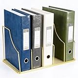 Simmer Stone Gold Binder Organizer for Desk, 5 Slot Metal Wire Vertical File Sorter with Mesh Bottom, Large Desktop Magazine Holder Rack for 2 Inch Binders, Medical Coding Books, Vinyl Records, 12.1'
