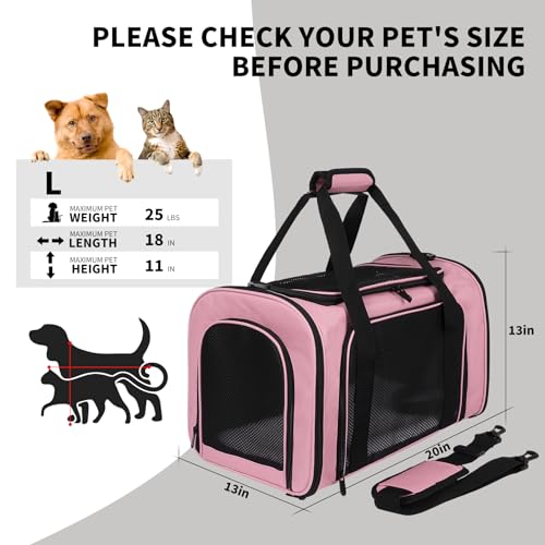 Cat Carriers Soft-Sided,Pet Carrier for Small Cats Dogs Puppies up to 1-15 LBS,TSA Airline Approved, (Medium,Pink) - Image 5