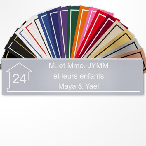 Targhetta in PVC con scatola per lettere personalizzata 10 x 2,5 cm – incisione laser – 22 colori – con o senza motivo (grigio testo bianco)