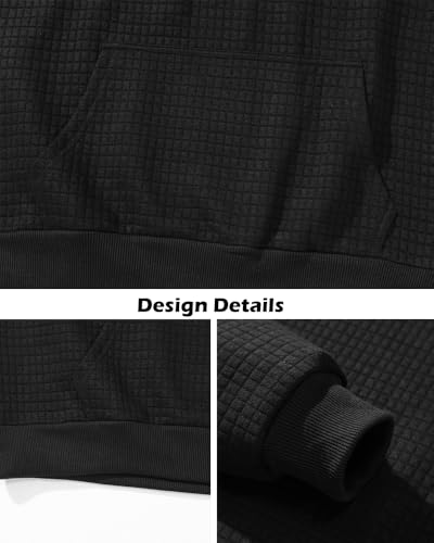 WUWWUT Men's Pullover Hoodie Plaid Jacquard Hooded Sweatshirt Long Sleeve Drawstring Casual Hoodies with Pocket Black - Image 7