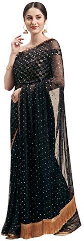 Womanista Women Georgette With Blouse Piece 7510 Sarees (TI1167_ Black_ One Size)