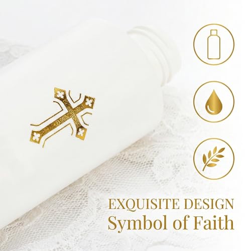 Image of Hiceeden 3 Pack 250ML Water Bottles Catholic, Empty Container Water Plastic Bottle, Cylindrical Water Bottles with Gold Cross Pattern, White(8.4oz)
