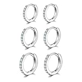 Cartilage Earring Hoop- Sterling Silver Small Hoop Earrings Cubic Zirconia Cuff Huggie Earrings Mini Hoops Earrings Piercing for Women Girls (8mm/10mm/12mm)