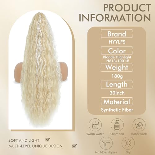 Image of Claw Clip Ponytail Extension 26In Curly Hair,Blonde Highlight H613 /1001#