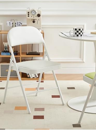 كراسي قابلة للطي مع وسادة مبطنة، كرسي فردي محمول للمنزل وتناول الطعام والاماكن الخارجية وصيد السمك، كرسي قابل للطي متعدد الاغراض باطار معدني وتصميم مانع للانزلاق (عبوة واحدة، ابيض)