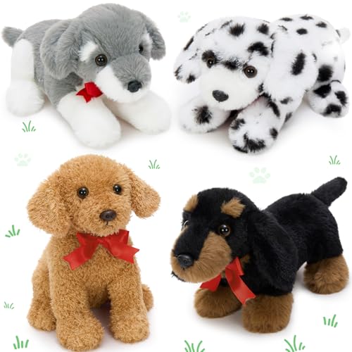 Peluche chien en lot de 4 pour enfant et chiot avec teckel et dalmatien de 30 cm