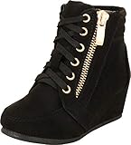 Cambridge Select Girls' Lace-Up Fashion Sneaker Wedge (Toddler/Little Kid/Big Kid), 11 M US Little Kid, Black IMSU