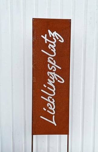 Edelrost Schild Lieblingsplatz 115 cm x 27 cm zum Stecken Gartenschild...